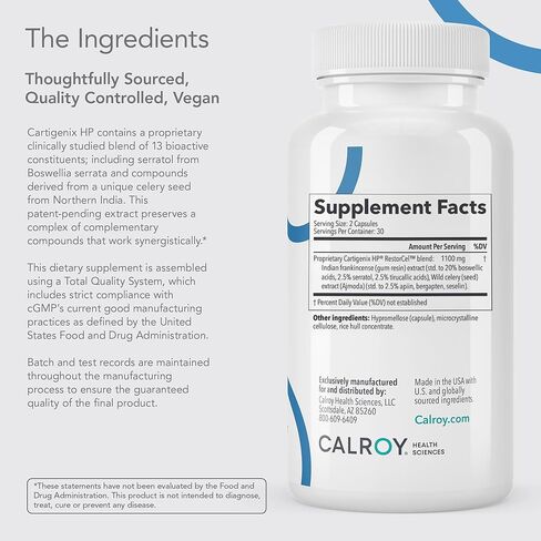 مكمل دعم المفاصل والغضاريف من Calroy Cartigenix HP - للرجال والنساء - يدعم المرونة والحركة والراحة - 60 كبسولة نباتية in Saudi Arabia