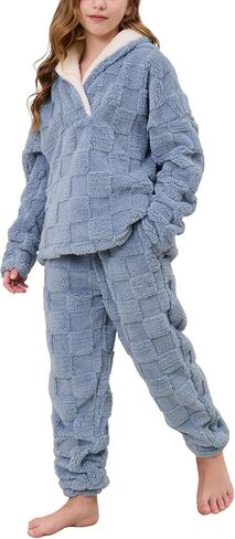 AMEBELLE Girls 2 Piece Outfits Pants Set Fuzzy V-Neck Pullover Sweatshirt Elastic Waist Fleece Pants Clothing Sets Sweatsuit in Kuwait
