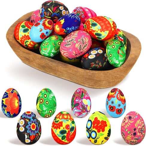 24 Pcs Pysanky Easter Eggs Ukrainian Floral Easter Spring Bowl Filler Decor Fabric Wrapped Easter Foam Eggs for Easter Home Trays Holiday Party Decorations Basket Vase Bowl Fillers in Kuwait