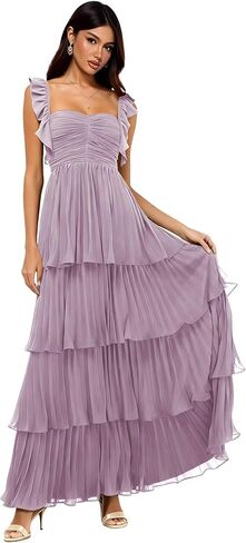 Women's Chiffon Bridesmaid Dresses Short Ruffle Sleeves Long Sweetheart Prom Gown Formal Evening Dress S35 in Saudi Arabia