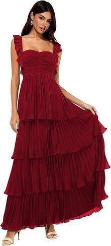 Women's Chiffon Bridesmaid Dresses Short Ruffle Sleeves Long Sweetheart Prom Gown Formal Evening Dress S35 in Saudi Arabia
