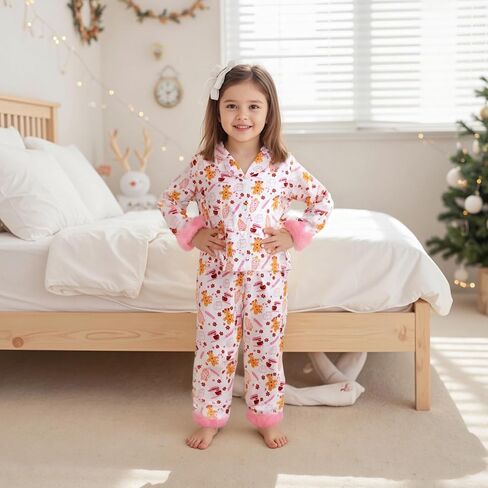 DuAnyozu Merry Christmas Pajamas Set Toddler Girl Pjs Feather Trim Long Sleeve Shirt Kids Pants Winter Little Girls Clothes in Saudi Arabia