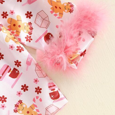 DuAnyozu Merry Christmas Pajamas Set Toddler Girl Pjs Feather Trim Long Sleeve Shirt Kids Pants Winter Little Girls Clothes in Saudi Arabia
