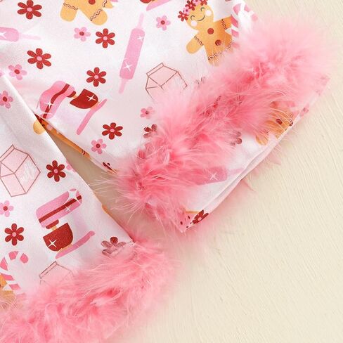 DuAnyozu Merry Christmas Pajamas Set Toddler Girl Pjs Feather Trim Long Sleeve Shirt Kids Pants Winter Little Girls Clothes in Saudi Arabia