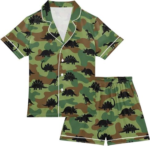 Dinosaur Summer Pajamas Shorts Set Purple Satin PJ Sets for Nightwears in Saudi Arabia
