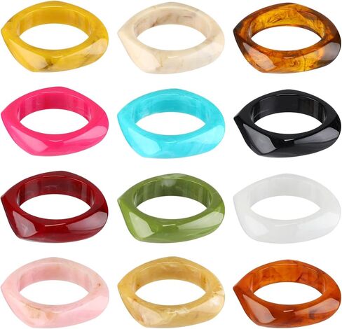 Landical 4 Pcs Colorful Square Acrylic Resin Bangle Bracelet Wide Geometric Cuff Bangle Bracelet Vintage Irregular Wristbands Chunky Bracelet for Women Teen Girl Jewelry Gifts, 4 colors in Saudi Arabia