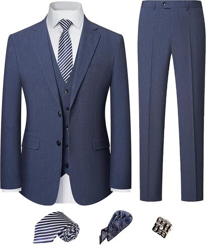 Men's Slim Fit 3 Piece Suit Set - Single Breasted, Notch Lapel, Stretch, Machine Washable, Business & Wedding Vest Suit Set in Saudi Arabia