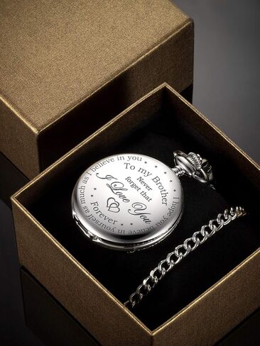 Pocket Watch Personalized Engraved for Brother, Retro Vintage Quartz Roman Numerals Pocket Watch with Chain for Men, Brother Gift for Birthday Christmas Graduation in Saudi Arabia