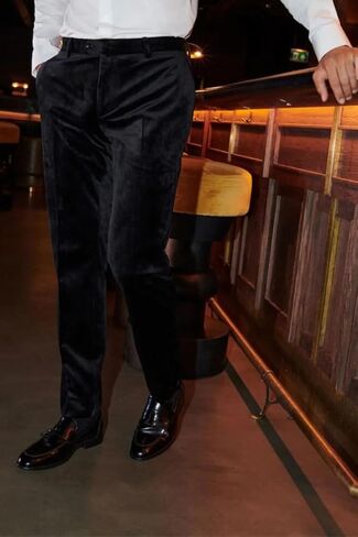 Men Black Velvet Evening Grooming Wedding Pant & Stylish Dinner Night Party Trousers in Saudi Arabia