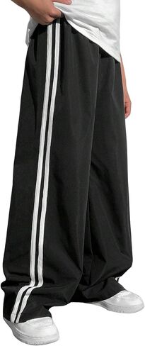 Boy's Wide Leg Pants Stripe Side Elastic Waist Baggy Sweatpants Running Athletic Pants Trousers in Saudi Arabia