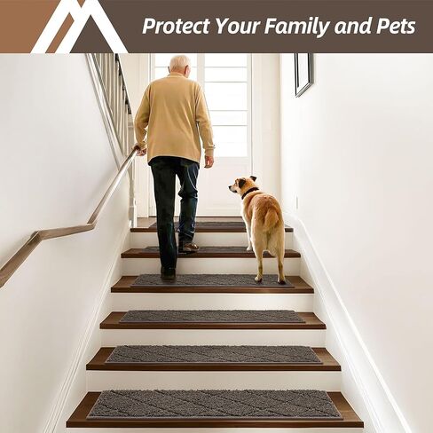 COSY HOMEER Edging Stair Treads Non-Slip Carpet Mat 28inX9in Indoor Stair Runners for Wooden Steps, Edging Stair Rugs for Kids and Dogs, 100% Polyester TPE Backing (15pc, Brown) in Saudi Arabia