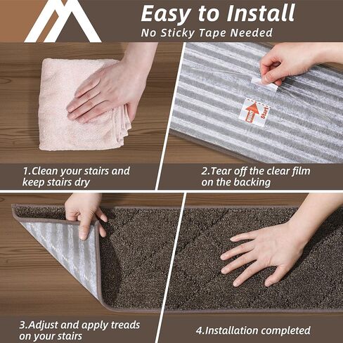 COSY HOMEER Edging Stair Treads Non-Slip Carpet Mat 28inX9in Indoor Stair Runners for Wooden Steps, Edging Stair Rugs for Kids and Dogs, 100% Polyester TPE Backing (15pc, Brown) in Saudi Arabia