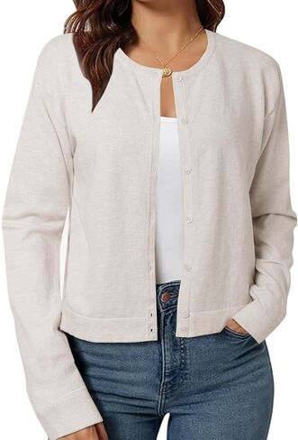 ZANZEA Cropped Cardigan Sweaters for Women Color Block Lightweight Bolero Shrug Button Down Long Sleeve Tops Fall Outfits in Kuwait