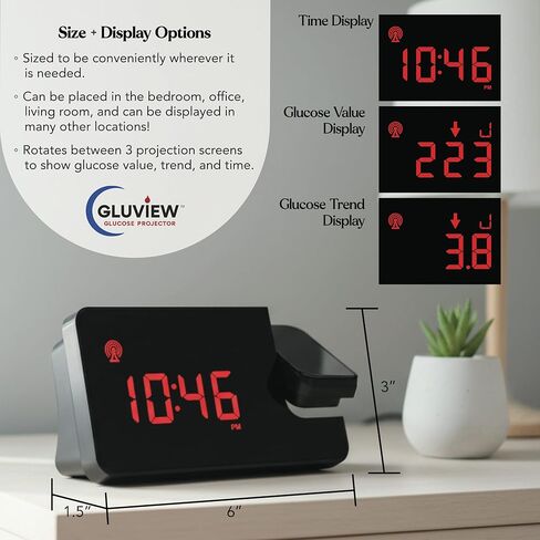 Gluview Glucose Projector Clock for Diabetes | FDA Cleared Continuous Glucose Monitor Display for Dexcom & Libre | Nighttime Glucose Tracking, Sleep-Friendly Display, Real-Time CGM Data Projection in Saudi Arabia