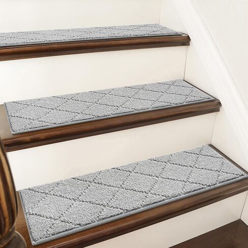 COSY HOMEER Edging Stair Treads Non-Slip Carpet Mat 28inX9in Indoor Stair Runners for Wooden Steps, Edging Stair Rugs for Kids and Dogs, 100% Polyester TPE Backing (15pc, Brown) in Saudi Arabia