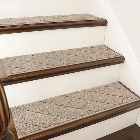 COSY HOMEER Edging Stair Treads Non-Slip Carpet Mat 28inX9in Indoor Stair Runners for Wooden Steps, Edging Stair Rugs for Kids and Dogs, 100% Polyester TPE Backing (15pc, Brown) in Saudi Arabia