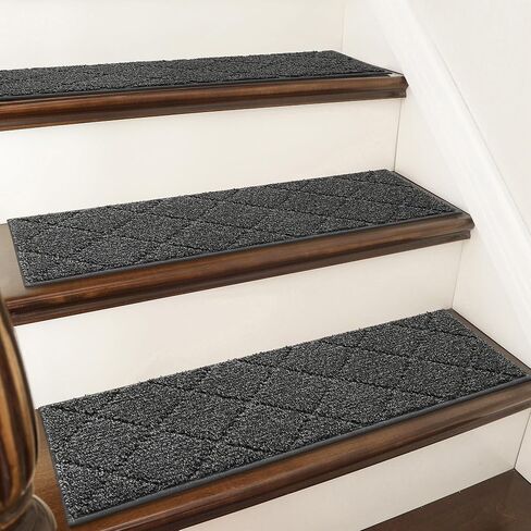 COSY HOMEER Edging Stair Treads Non-Slip Carpet Mat 28inX9in Indoor Stair Runners for Wooden Steps, Edging Stair Rugs for Kids and Dogs, 100% Polyester TPE Backing (15pc, Brown) in Saudi Arabia