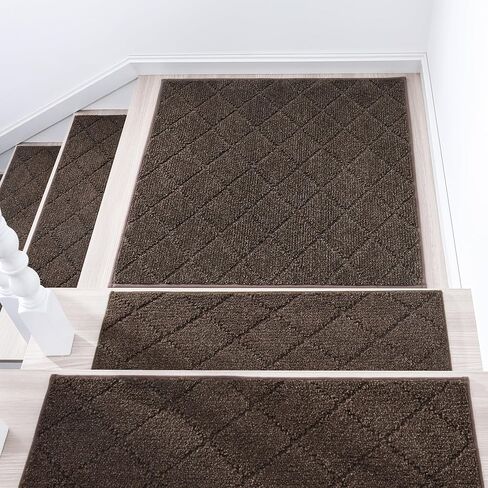 COSY HOMEER Edging Stair Treads Non-Slip Carpet Mat 28inX9in Indoor Stair Runners for Wooden Steps, Edging Stair Rugs for Kids and Dogs, 100% Polyester TPE Backing (15pc, Brown) in Saudi Arabia