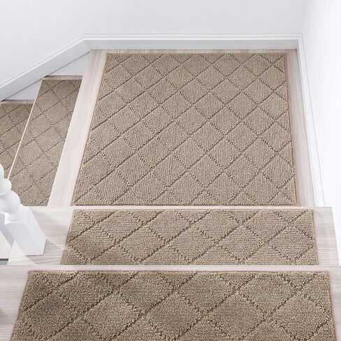 COSY HOMEER Edging Stair Treads Non-Slip Carpet Mat 28inX9in Indoor Stair Runners for Wooden Steps, Edging Stair Rugs for Kids and Dogs, 100% Polyester TPE Backing (15pc, Brown) in Saudi Arabia