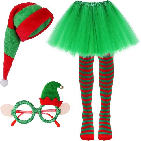 HOVEOX Christmas Elf Costume Set for Women - Hat, Skirt, Socks, Glasses in Saudi Arabia