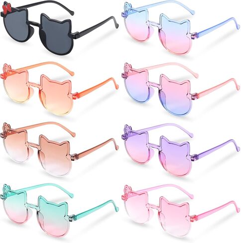 8 Pairs Kids Kitty Sunglasses, Cute Cat Shaped Bow Frames Sunglasses, Girls Gradient Color Glasses for Age 3-8 Years Old in Kuwait