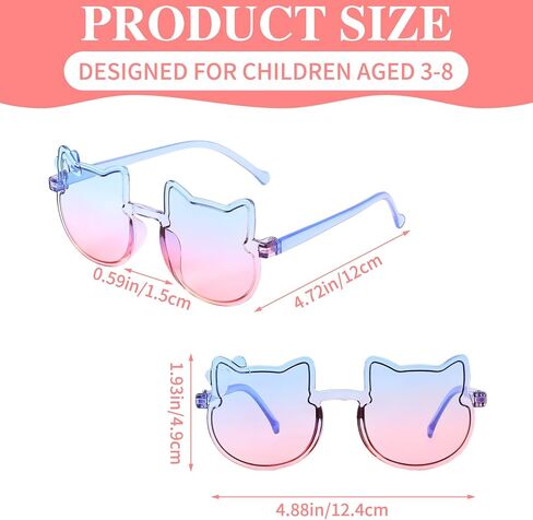 8 Pairs Kids Kitty Sunglasses, Cute Cat Shaped Bow Frames Sunglasses, Girls Gradient Color Glasses for Age 3-8 Years Old in Kuwait