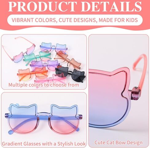 8 Pairs Kids Kitty Sunglasses, Cute Cat Shaped Bow Frames Sunglasses, Girls Gradient Color Glasses for Age 3-8 Years Old in Kuwait