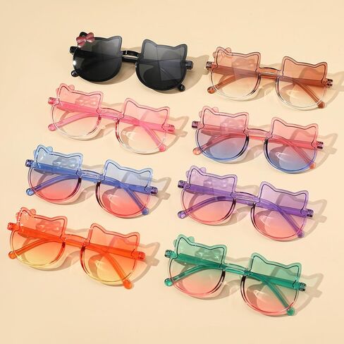 8 Pairs Kids Kitty Sunglasses, Cute Cat Shaped Bow Frames Sunglasses, Girls Gradient Color Glasses for Age 3-8 Years Old in Kuwait