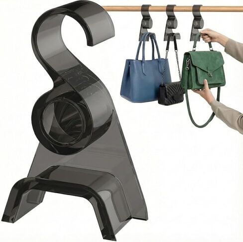 OnDisplay Premium Acrylic Purse Hanger Hook for Closet Rod – Wide Arch Handbag Organizer Protects Straps from Creasing – Heavy Duty Storage Hook for Hats, Belts, Backpacks & Scarves (Black, 3) in Saudi Arabia
