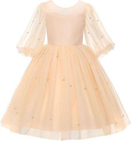 Uhnice Girls Flower Girl Dress with Puffy Sleeves Princess Tulle Gown for Wedding Birthday Party in Saudi Arabia