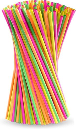 200 Pack Extra Long Straws Disposable - 17" Cocktail Straws Drinking Plastic Neon Assorted Color Long Bendable Drinking Straws Plastic Disposable Straws - Extra Long Plastic Drinking Straws Disposable in Kuwait