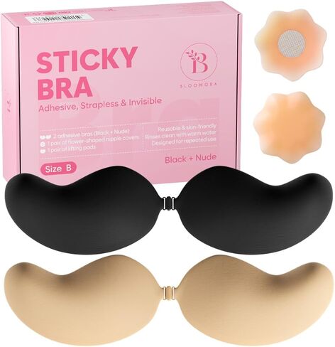 Sticky Bra Push Up – Backless, 2 Pair Invisible Adhesive Strapless Bra with Clip - A-D Cup in Saudi Arabia