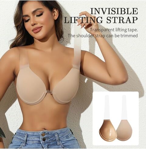 Strapless Sticky Push Up Bra for Large Breasts,Backless Adhesive Invisible Bra for Dress in Saudi Arabia