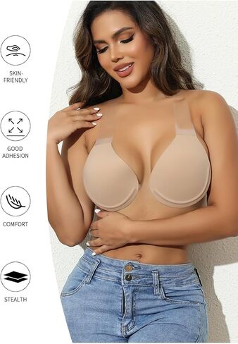 Strapless Sticky Push Up Bra for Large Breasts,Backless Adhesive Invisible Bra for Dress in Saudi Arabia
