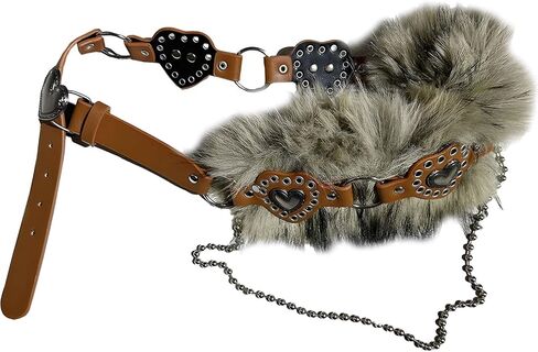Faux Fur Belts with Heart, Western Punk Grunge Style, Adjustable PU Leather Waistband for Women Dresses Pants Cosplay Party in Saudi Arabia