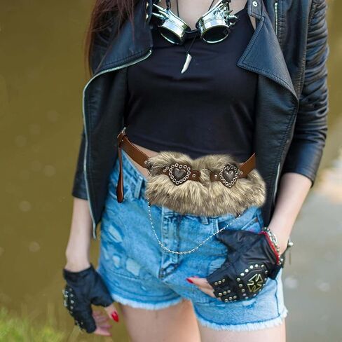 Faux Fur Belts with Heart, Western Punk Grunge Style, Adjustable PU Leather Waistband for Women Dresses Pants Cosplay Party in Saudi Arabia