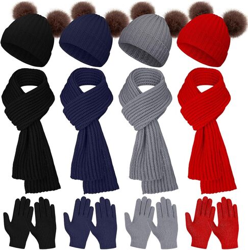 Liitrsh 12 Pcs Kids Hat Gloves Scarf Winter Set, Toddler Children Warm Unisex Knit Beanie Scarf Mitten for Boys Girls Gifts in Saudi Arabia