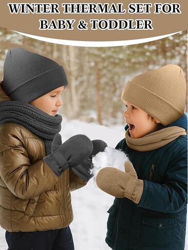 8 Pcs Toddler Baby Beanie Hat and Mitten Winter Warm Fleece Knitted Hat Glove for Kids Newborn Boy Girl, 3-6 Years in Saudi Arabia