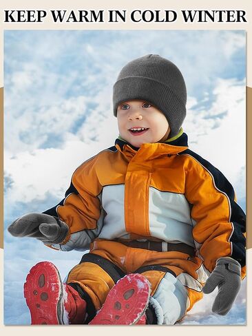 8 Pcs Toddler Baby Beanie Hat and Mitten Winter Warm Fleece Knitted Hat Glove for Kids Newborn Boy Girl, 3-6 Years in Saudi Arabia