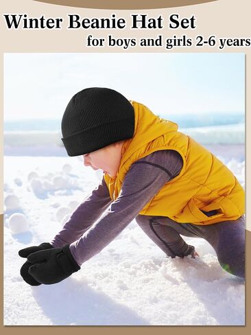 8 Pcs Toddler Baby Beanie Hat and Mitten Winter Warm Fleece Knitted Hat Glove for Kids Newborn Boy Girl, 3-6 Years in Saudi Arabia