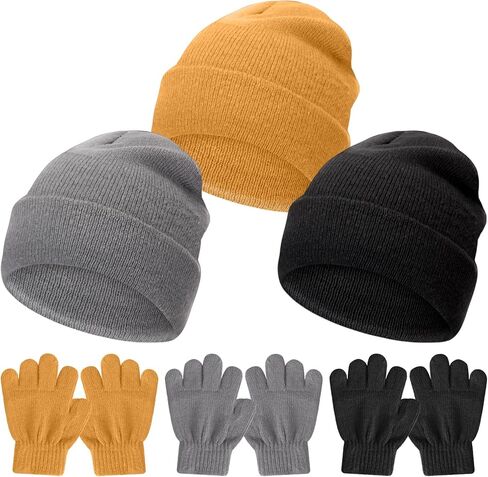 Geyoga 6 Pack Kids Hats and Gloves Winter Sets Knitted Fleece Lining Warm Beanie Children's Cap for Girls Boys, 3-8 Years in Saudi Arabia