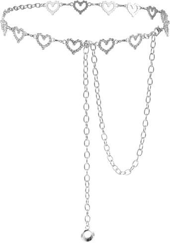 Xindojuz Heart Chain Belts for Women, 48" Fashion Waist Chain Rhinestone Flower Girls Gold Belt in Saudi Arabia