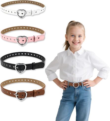 Girls Belt PU Leather Waist Belt with Heart Shaped Metal Buckle for Jeans Dress Pants Youth Adjustable Skinny Belt in Saudi Arabia
