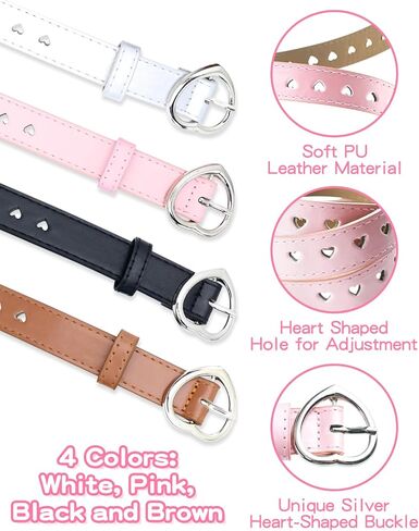 Girls Belt PU Leather Waist Belt with Heart Shaped Metal Buckle for Jeans Dress Pants Youth Adjustable Skinny Belt in Saudi Arabia
