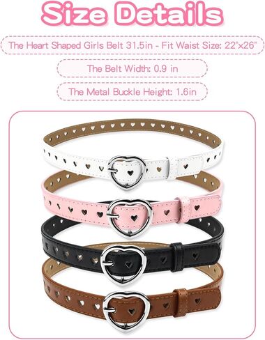 Girls Belt PU Leather Waist Belt with Heart Shaped Metal Buckle for Jeans Dress Pants Youth Adjustable Skinny Belt in Saudi Arabia