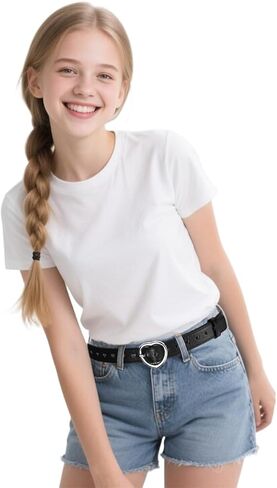 Girls Belt PU Leather Waist Belt with Heart Shaped Metal Buckle for Jeans Dress Pants Youth Adjustable Skinny Belt in Saudi Arabia