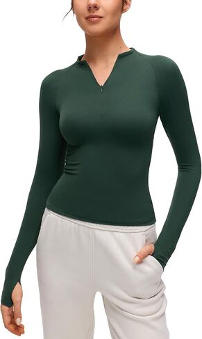 قمصان CRZ YOGA Softembrace نصف سحاب وأكمام طويلة للنساء - قمصان كاجوال للخروج مع سحاب ربع ناعم مع فتحات إبهام in Kuwait