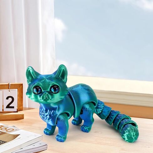 6.3 Inch 3D Printed Blue Green Cat Collectible Figurine for Home Office Executive Desk Decor in Saudi Arabia