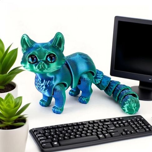 6.3 Inch 3D Printed Blue Green Cat Collectible Figurine for Home Office Executive Desk Decor in Saudi Arabia