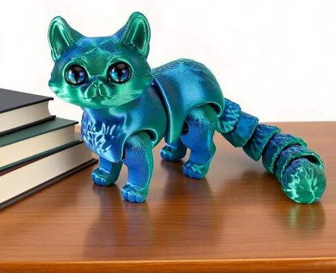6.3 Inch 3D Printed Blue Green Cat Collectible Figurine for Home Office Executive Desk Decor in Saudi Arabia